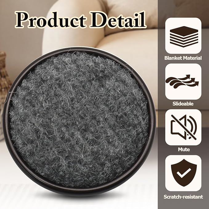 12Pcs Round Metal Felt Furniture Caster Cups, 1-5/8Inch Carpet-Bottom Furniture