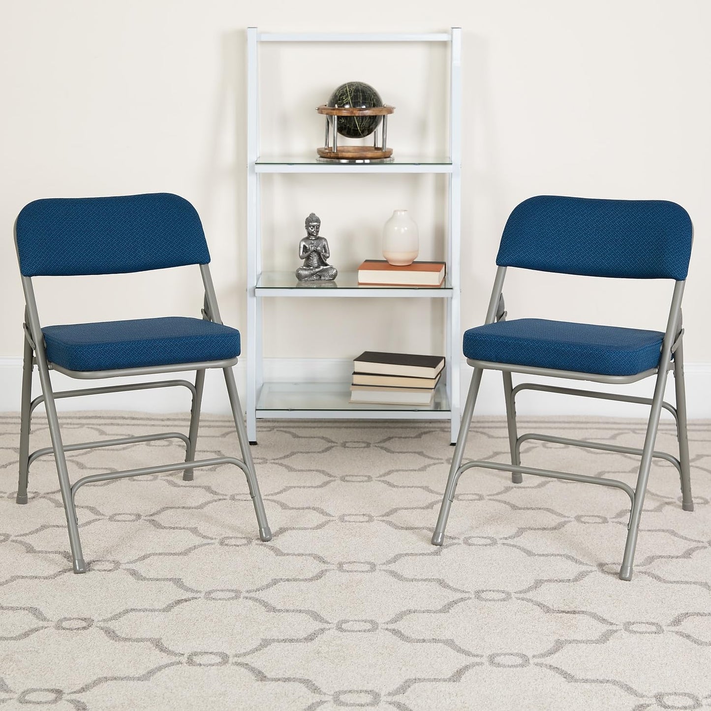 Flash Furniture 4 Pack HERCULES Series Premium Curved Triple Braced & Double Hinged Navy Fabric Metal Folding Chair