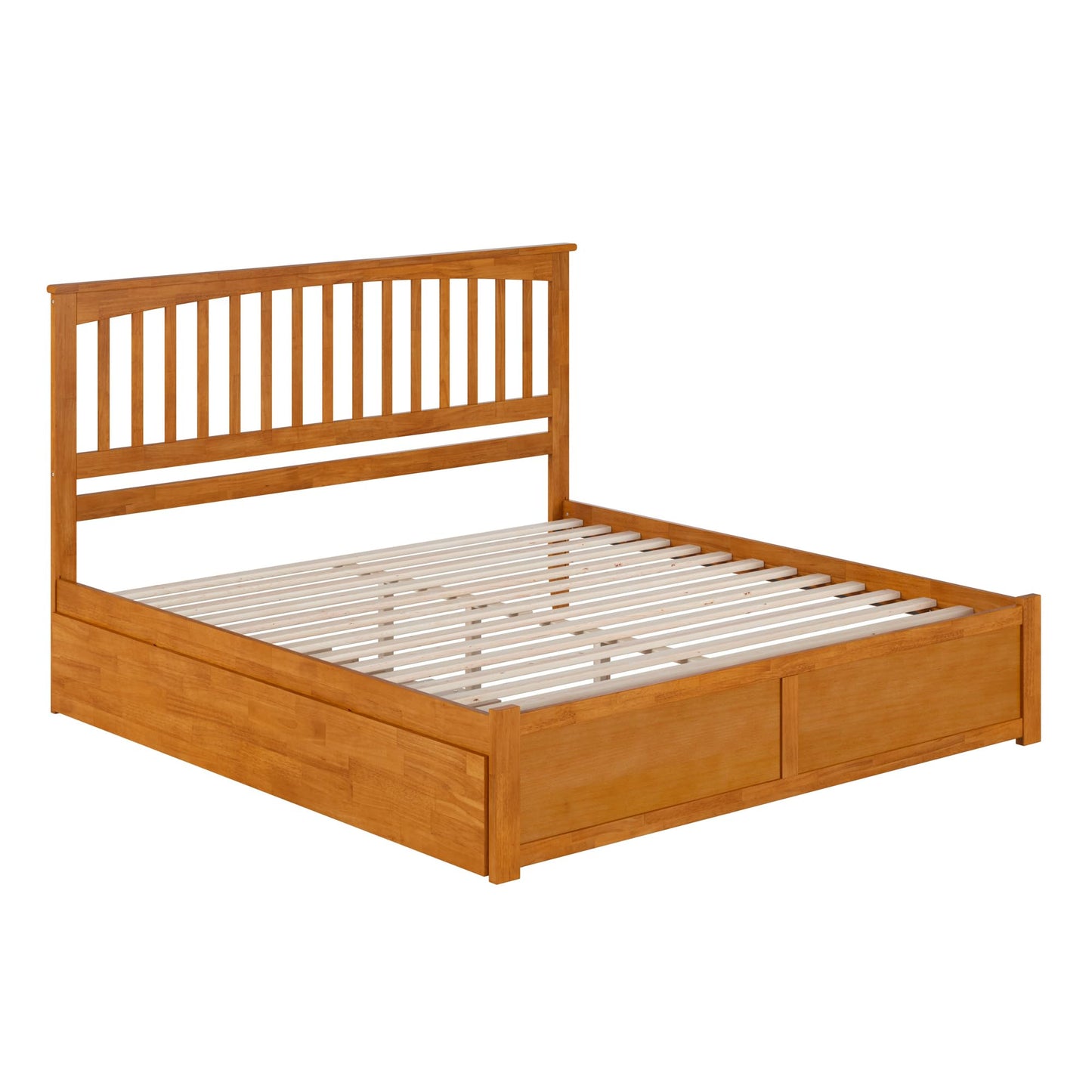 AFI, Mission King Platform Bed with Footboard & Twin XL Trundle, Light Toffee