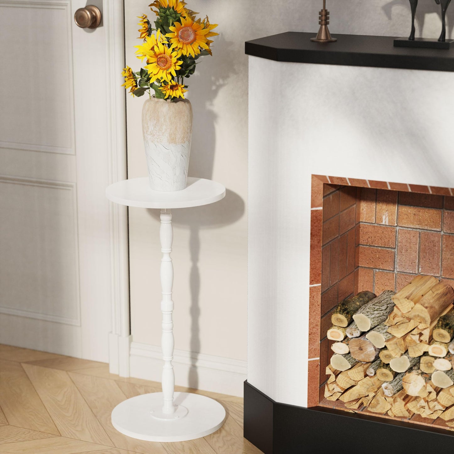 Lifenite Wood Drink Table, Round Side Table for Small Spaces, Pedestal End Table Modern Accent Nightstand for Living Room, Bedroom, Office, Sofa Corners, White