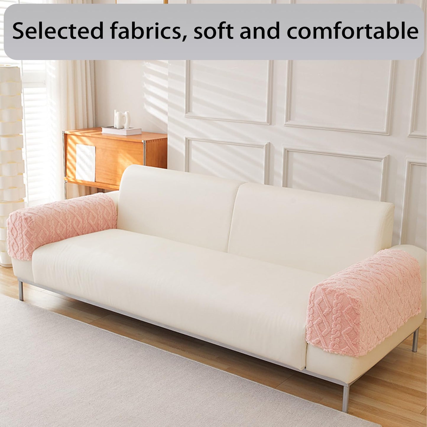 Couch Arm Covers & Arm Chair Covers Set of 2 - Stretch Sofa Armrest Protectors with Non-Slip Grip, Machine Washable Polyester Fabric for Recliner/Loveseat/Sectional (Pink)