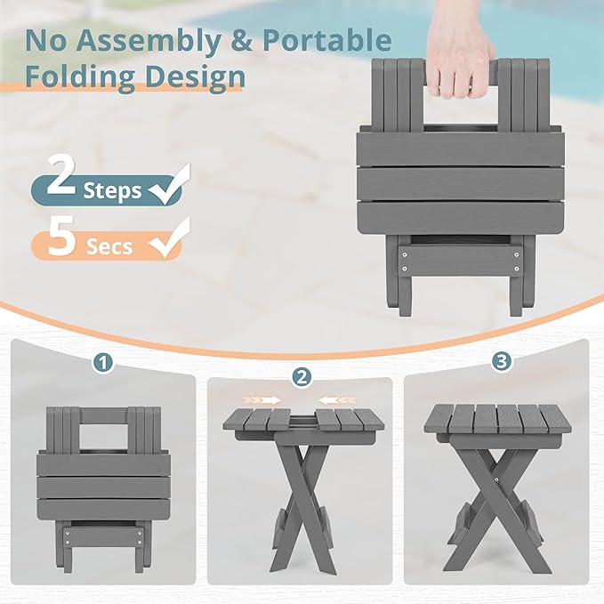 LUE BONA Small Outdoor Folding Side Table, HDPS Outside End Table