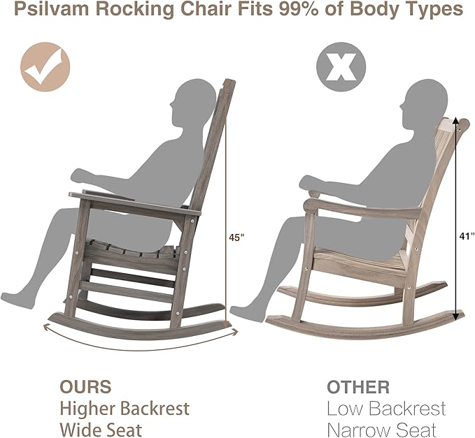 Psilvam Outdoor Rocking Chair, Poly Lumber Oversized Rocking Chair