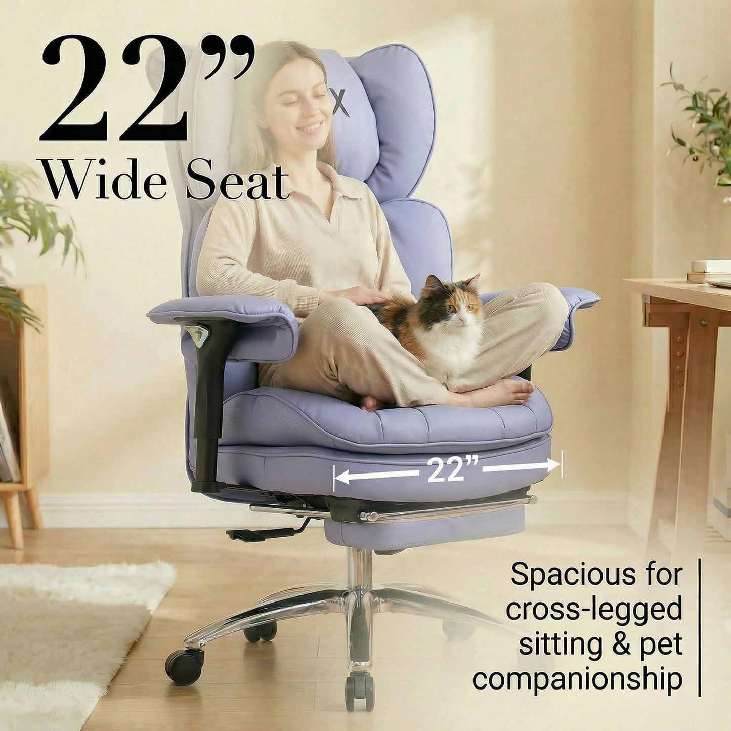 Efomao Big & Tall Executive Office Chair with Footrest - 400lbs Heavy Duty High Back PU Leather Desk Chair, Modern Ergonomic Reclining Computer Chair, Purple
