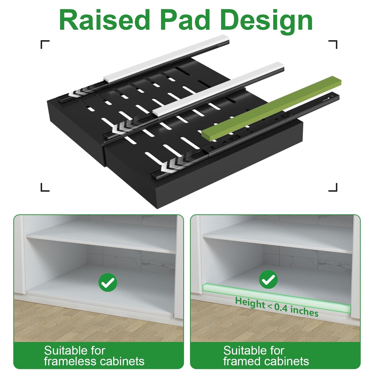 PAKETA 4 Pack Expandable Pull Out Cabinet Organizer, 21'' Deep Pull Out Drawers for Cabinets,Upgrade 3 Slide Rails Sliding Drawer for Kitchen Cabinet Organizer with Adhesive Nano Film (Black)