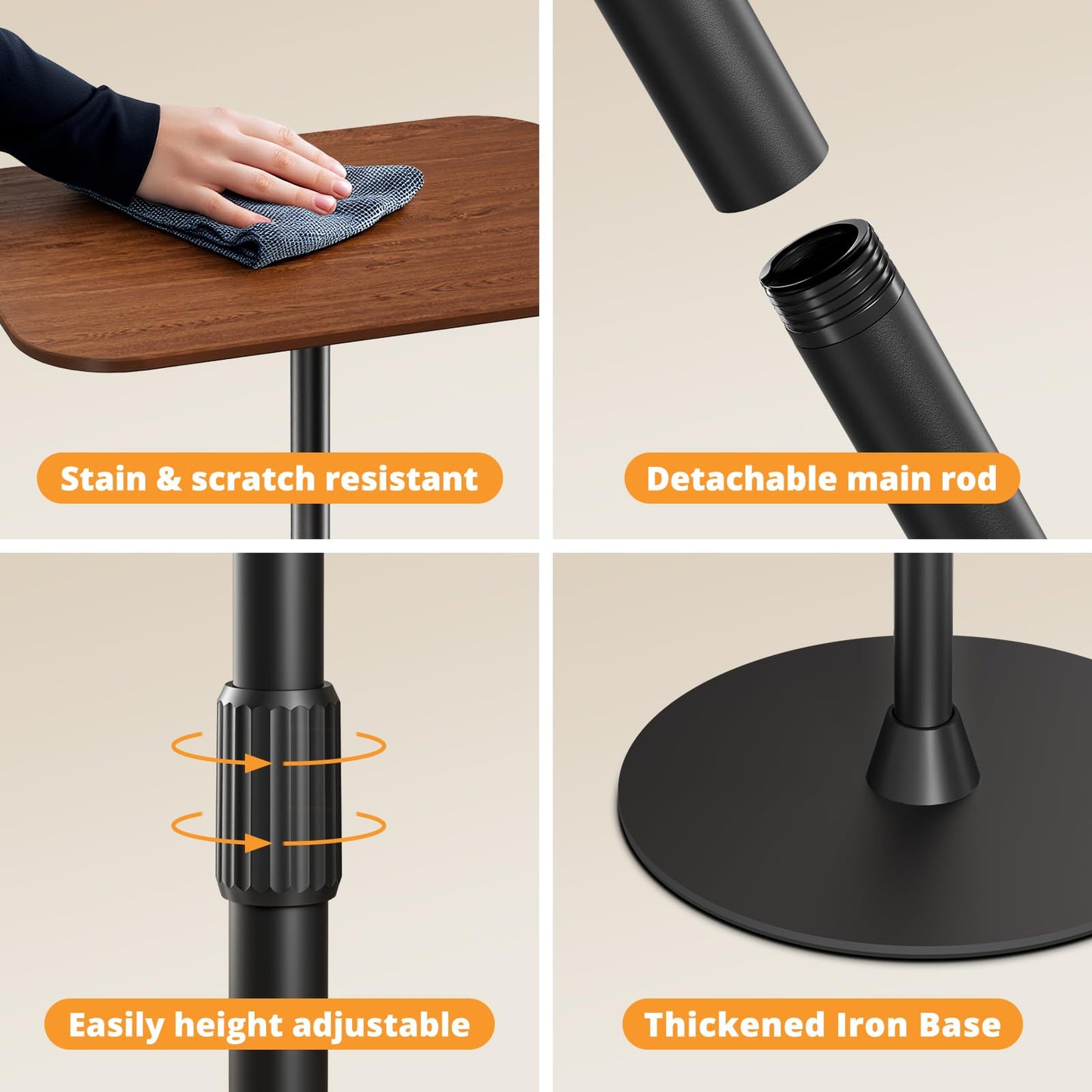 Adjustable Laptop Floor Stand & Portable Standing Desk - Height Adjustable Mobile Table up to 37.8", Bedside Laptop Table, Sofa Desk with Sturdy Metal Base & Wooden Top