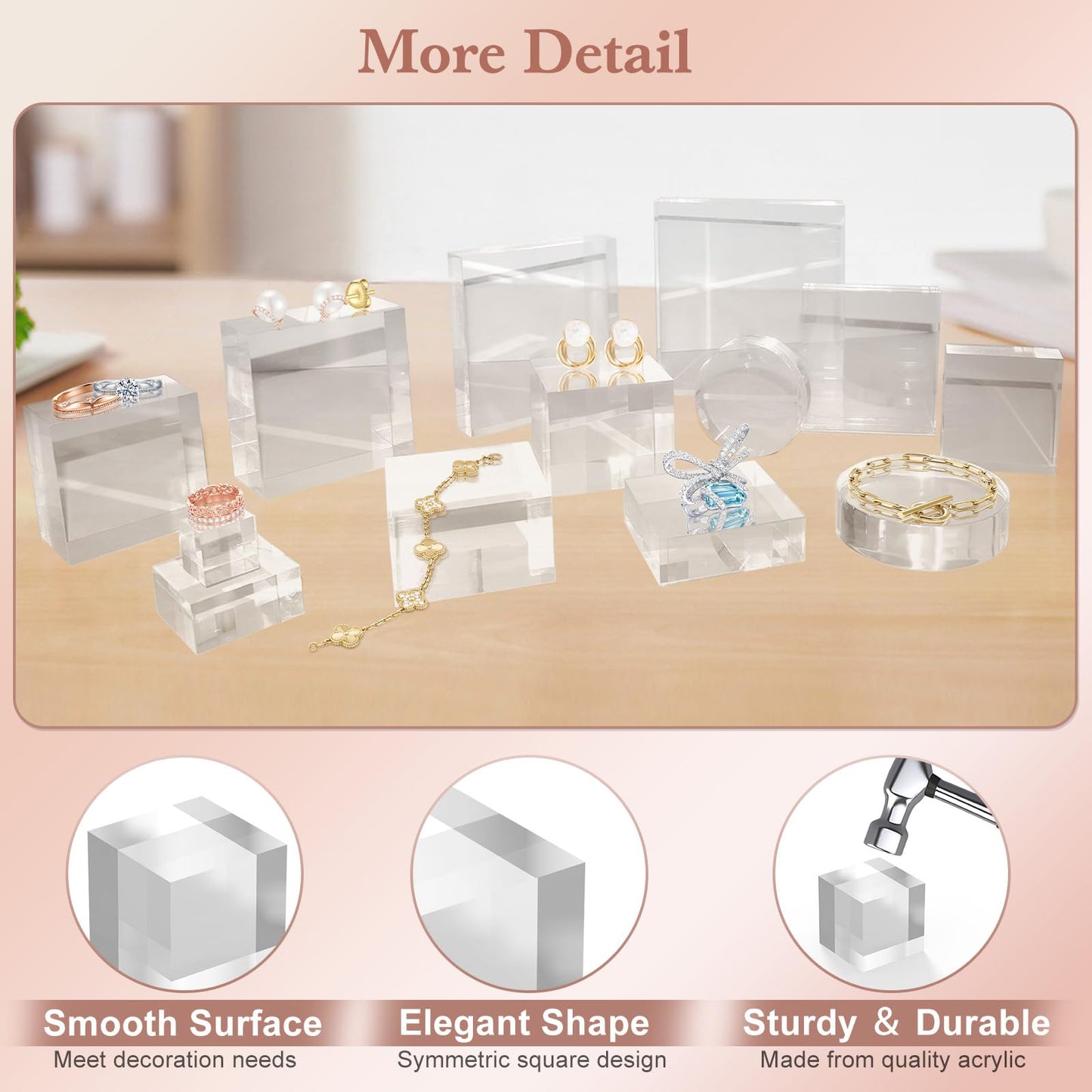 SAMYUCHO Acrylic Base 10 Pieces Acrylic Blocks for Display 1 X 1 X 1 Inch Square Riser Display Stands Trophy Base Pedestal Stands Clear Cube for Trophy Jewelry Props Food Party Crafts