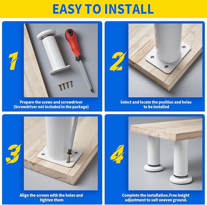 4 Pcs Adjustable Height Furniture Support Legs 3.15-4.72 inch, Metal Heavy Duty