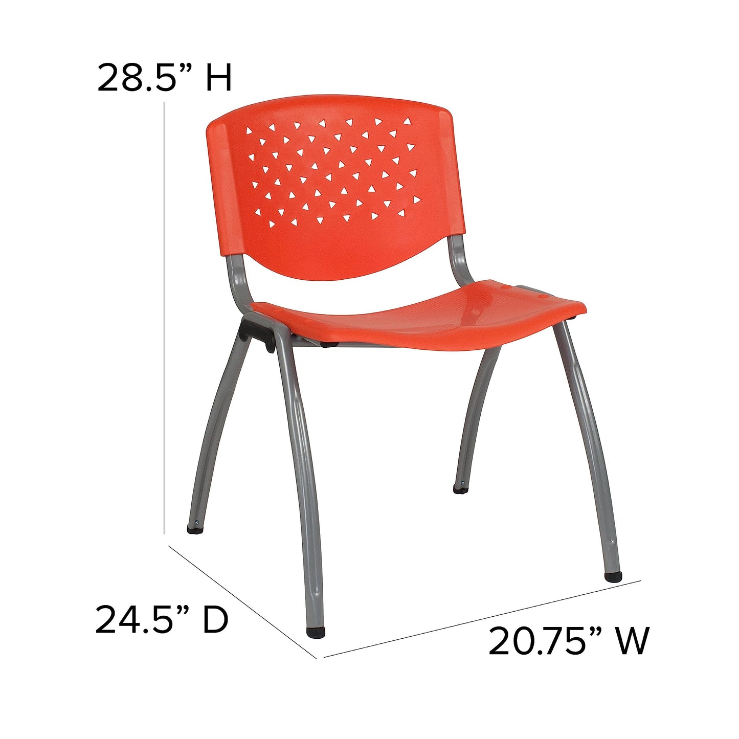 Flash Furniture HERCULES -5 Pack 880 lb. Capacity Orange Plastic Stack Chair | Comfortable Seating with Durable Design