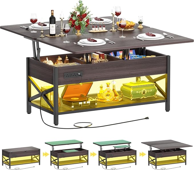 Aheaplus Coffee Table Lift Top Multi-Function Coffee Table Converts to Dining