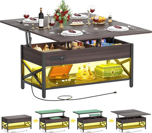 Aheaplus Coffee Table Lift Top Multi-Function Coffee Table Converts to Dining