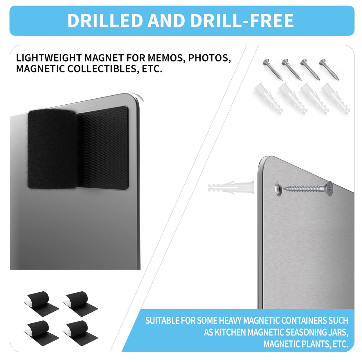 17.7" x 11.8" 2 Pack Stainless Steel Magnetic Board - Magnet Bulletin Board to Display Magnetic Letters Numbers Animal, Poetry, Spice Jars, Notes, Photos, Suitable for Wall, Refrigerator, Cubicle