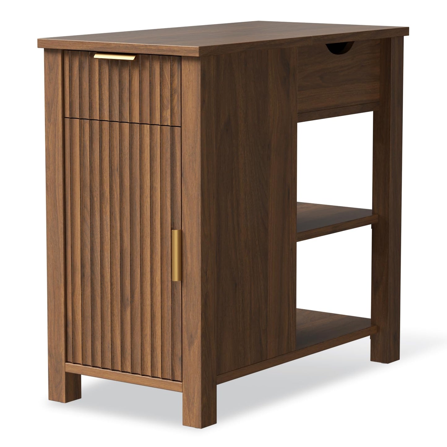 HSSZXFR End Table with Charging Station 24'' Nightstand with Charging Station Vintage Side Table with Storage Wooden Sofa Side Table and Outlets Bedside Table for Living Room Office Bedroom (Brown)