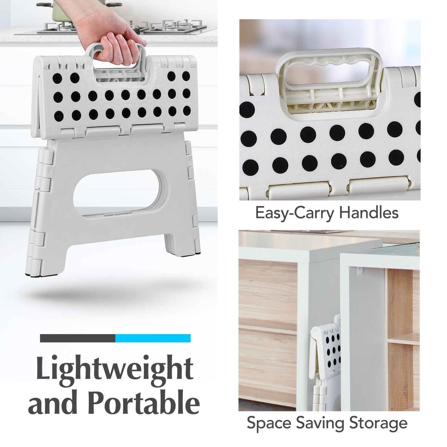 Handy Laundry Folding Lightweight Step Stool - Sturdy Enough to Support Adults - Opens Easy with One Flip - Great for Kitchen, Bathroom or Bedroom (White - 9 Inch)