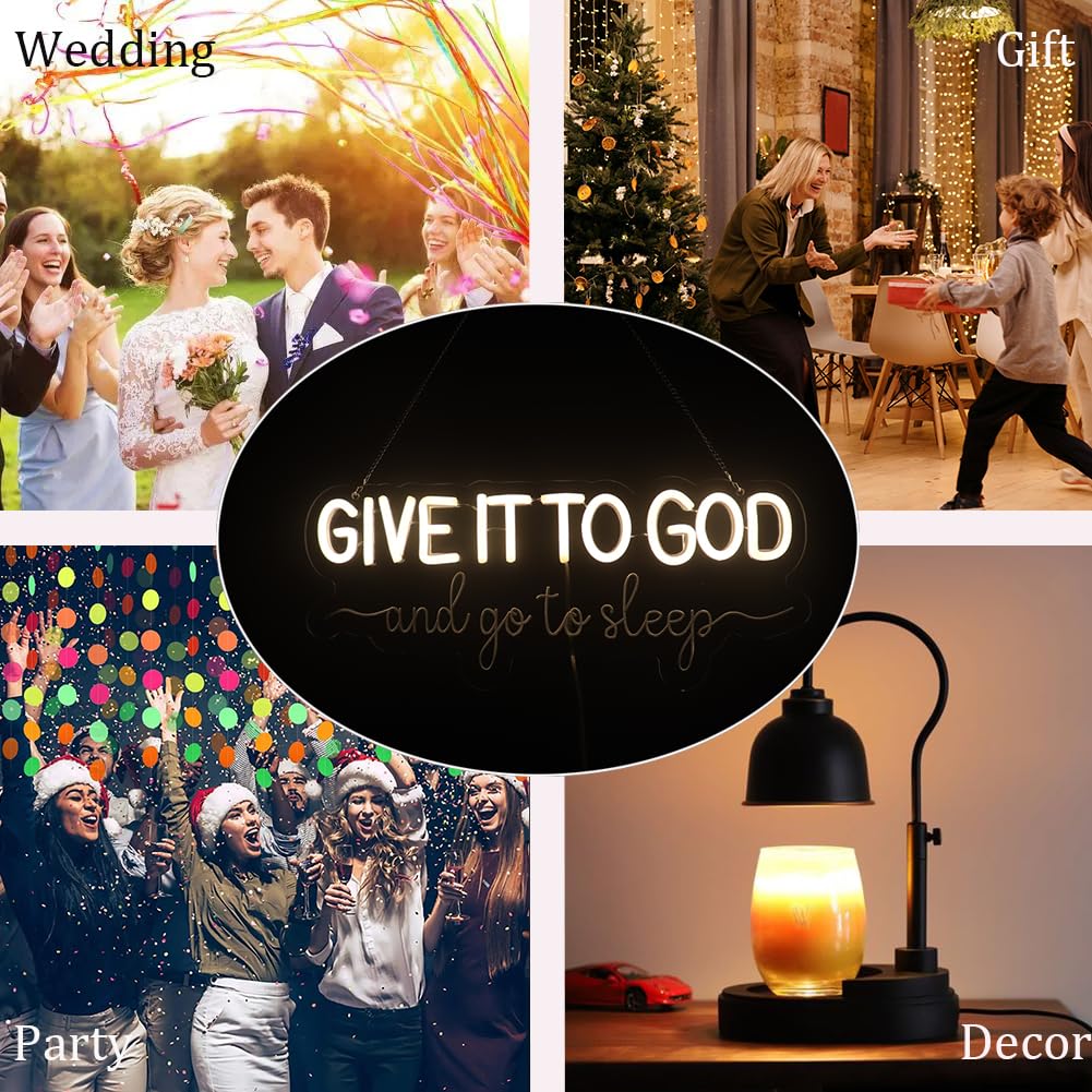 Give It to God and Go to Sleep Neon Sign Led Dimmable Neon Lights for Bar Room Home Art Wall Decor Party Window Living Room Decor Christmas' Birthday Gift (Warm white)