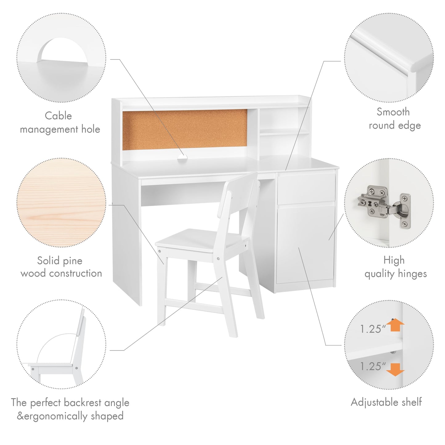 UTEX Kids Study Desk with Chair, Kids Desk and Chair Sets with Hutch for 5-12, Wooden Children Study Table, Student Writing Table Computer Workstation