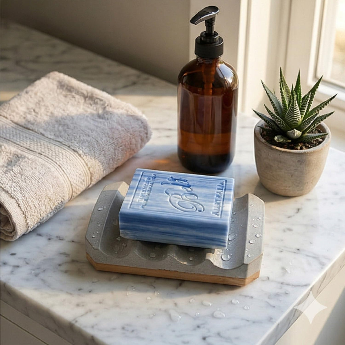 Concrete Soap Dish with Non-Slip Bamboo Base