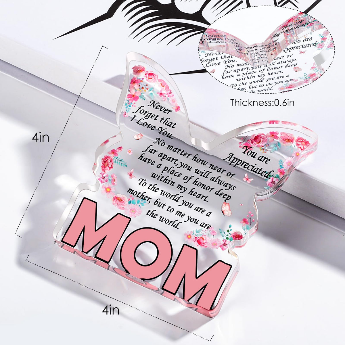 Christmas Gifts for Mom Stocking Stuffers Mother Christmas Gifts from Daughter Son, Mom Birthday Gift Ideas Unique Best Mom Ever Gift New Mama Single Mom Stepmom Butterfly Shaped Acrylic Plaque Sign