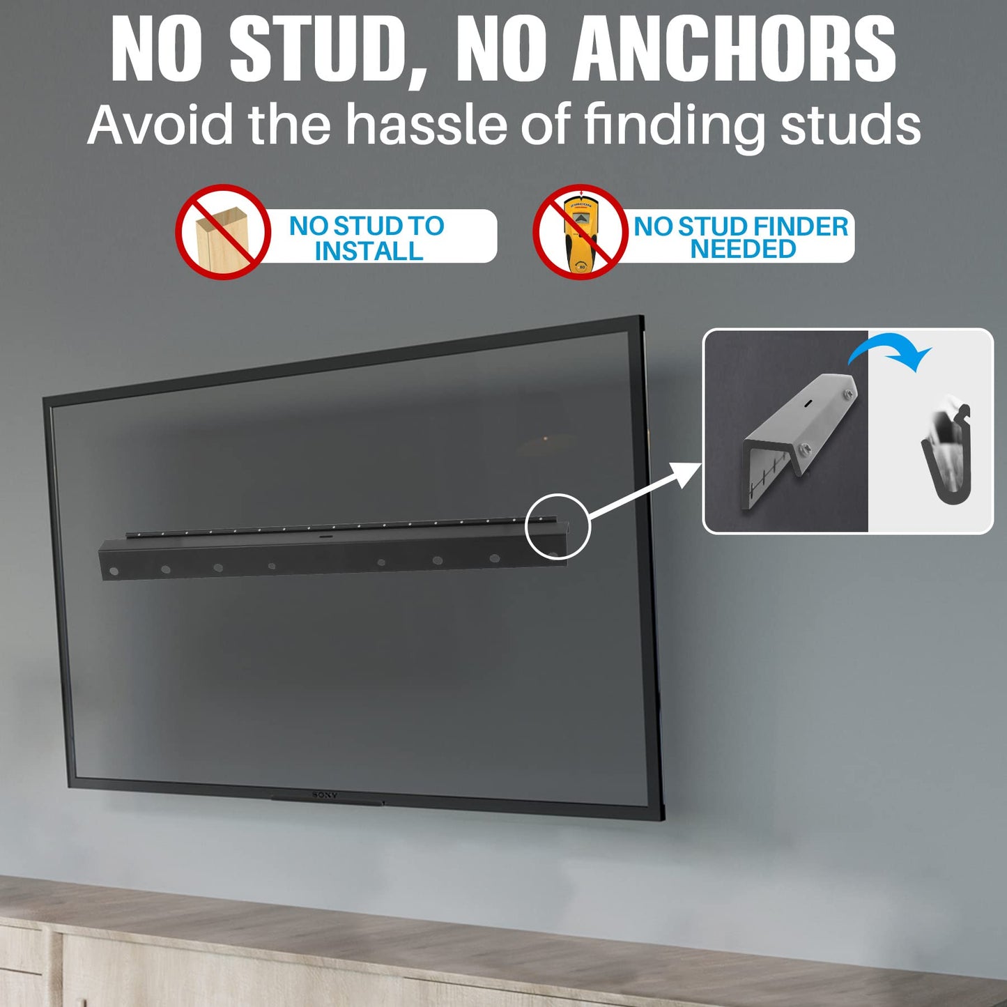 AENTGIU 2-Pairs Studless Drywall TV Wall Mount, Universal Low Profire TV Bracket Hanger for 32-75 inch Flat Screen TVs, No Stud, No Drill, No Anchors, Easy Install with All Hardware