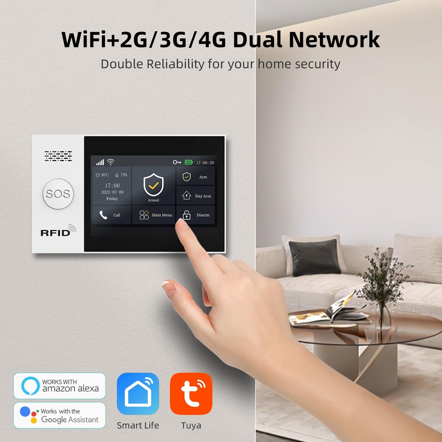 Alarm System for Home Security with Camera, Wireless Security System with 4.3’ Wireless fulltouch Screen Compatible with Alexa and Google for Home, Flat