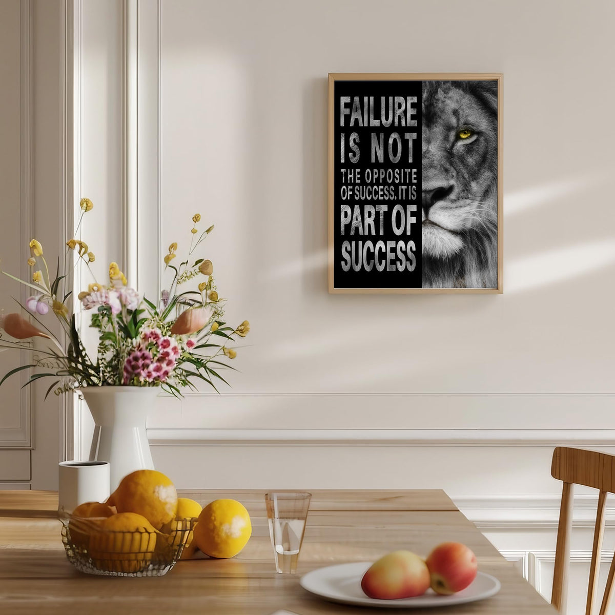 Office Wall Decor for Men 11x14 - Motivational Wall Art - Lion Success Quote Poster - Masculine Inspirational Art - Black and White Motivational Quotes - Home Office Gym Decoration - UNFRAMED