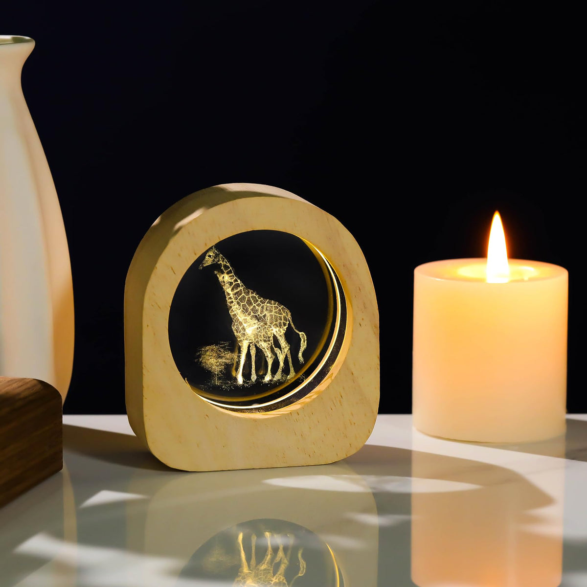 Ornalrist Giraffes Gifts for Women Wood Night Light for Home Decor - 3D Engraved Giraffes Lamp Collectible Figurines Gifts for Mom Friends Giraffe Lovers