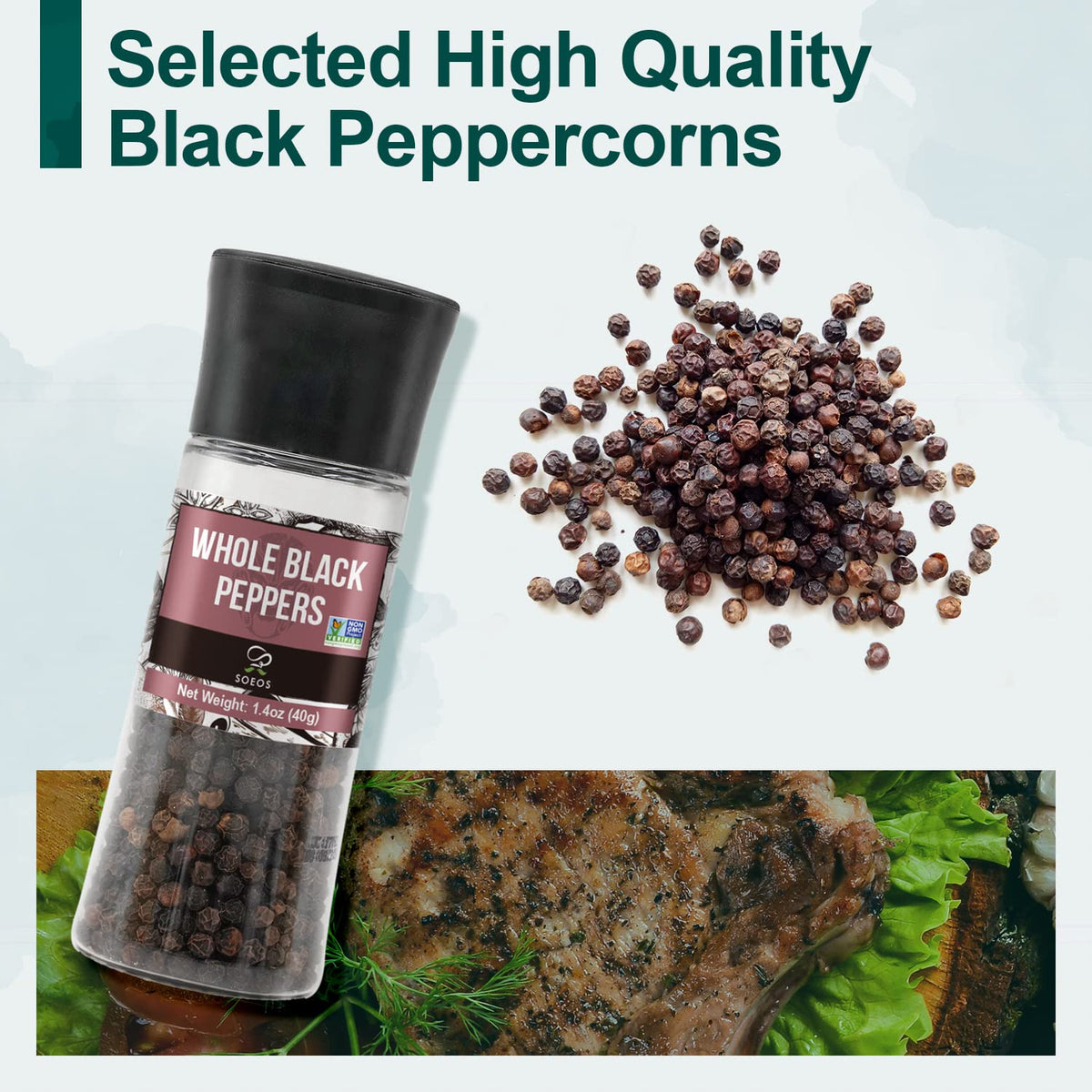 Soeos Spice Seasoning Set of 4, 9.8oz(277.82g), With Integrated Grinders, Salt and Pepper Grinder Set, Pure and Fresh Perfect for BBQ Seasoning Gift Set, Grilling Spice, Herb, Spice & Seasoning Gifts