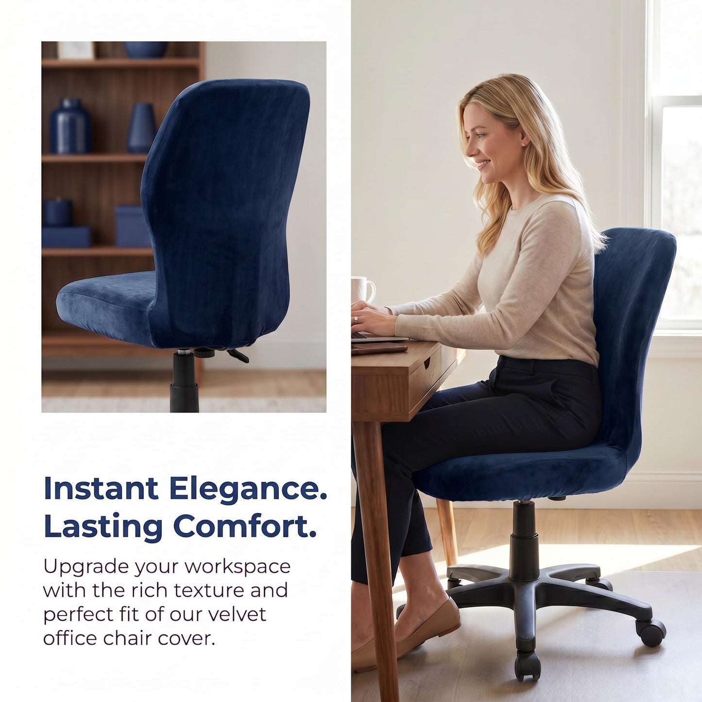 Deisy Dee Velvet Stretch Armless Office Chair Covers - Colorful Stretch Slipcover for Desk Chairs (Navy)