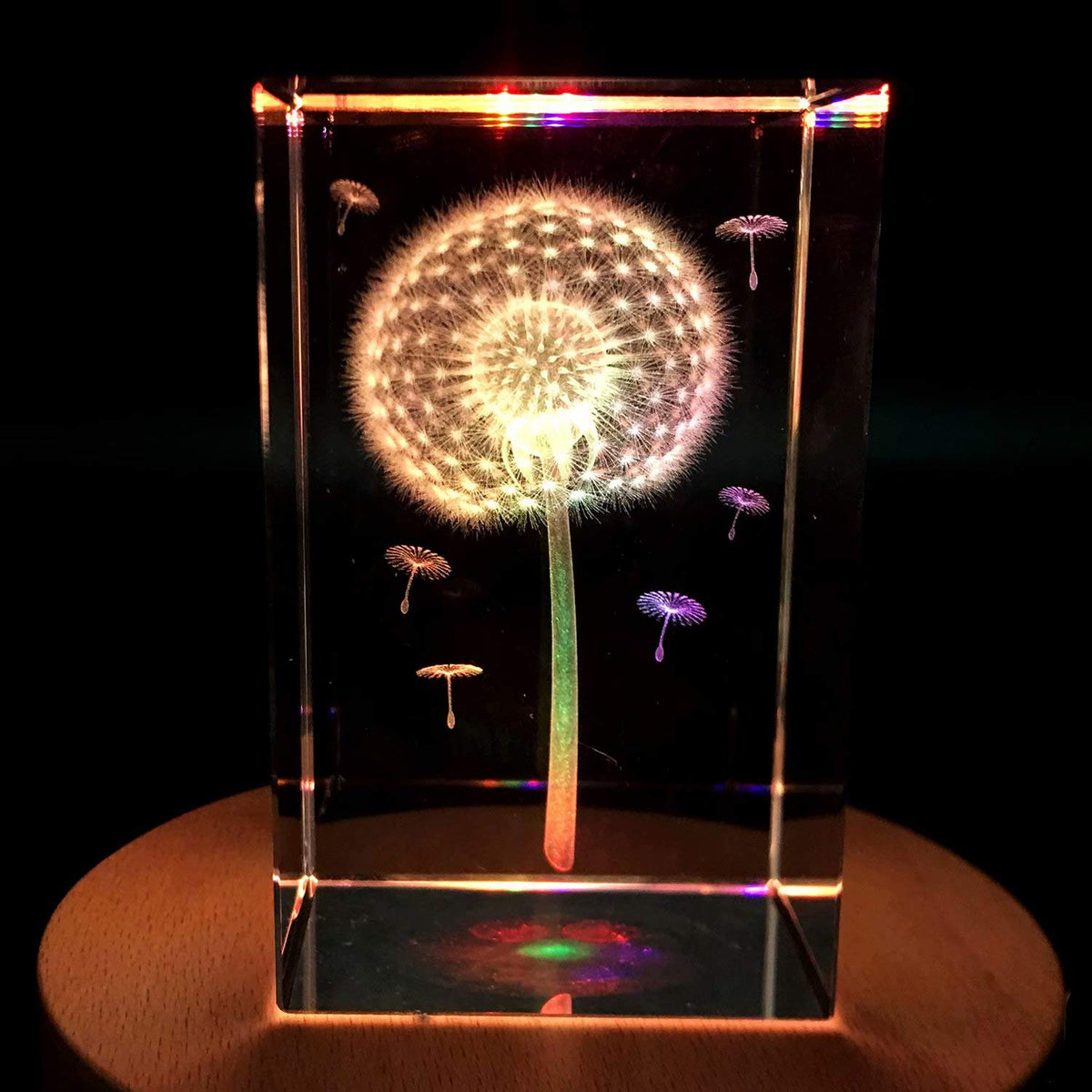 XINDAM 3D Dandelion Paperweight(Laser Etched) in Crystal Glass Cube Gift for Graduation Christmas Birthday Valentine's Day 3x2x2 Inch