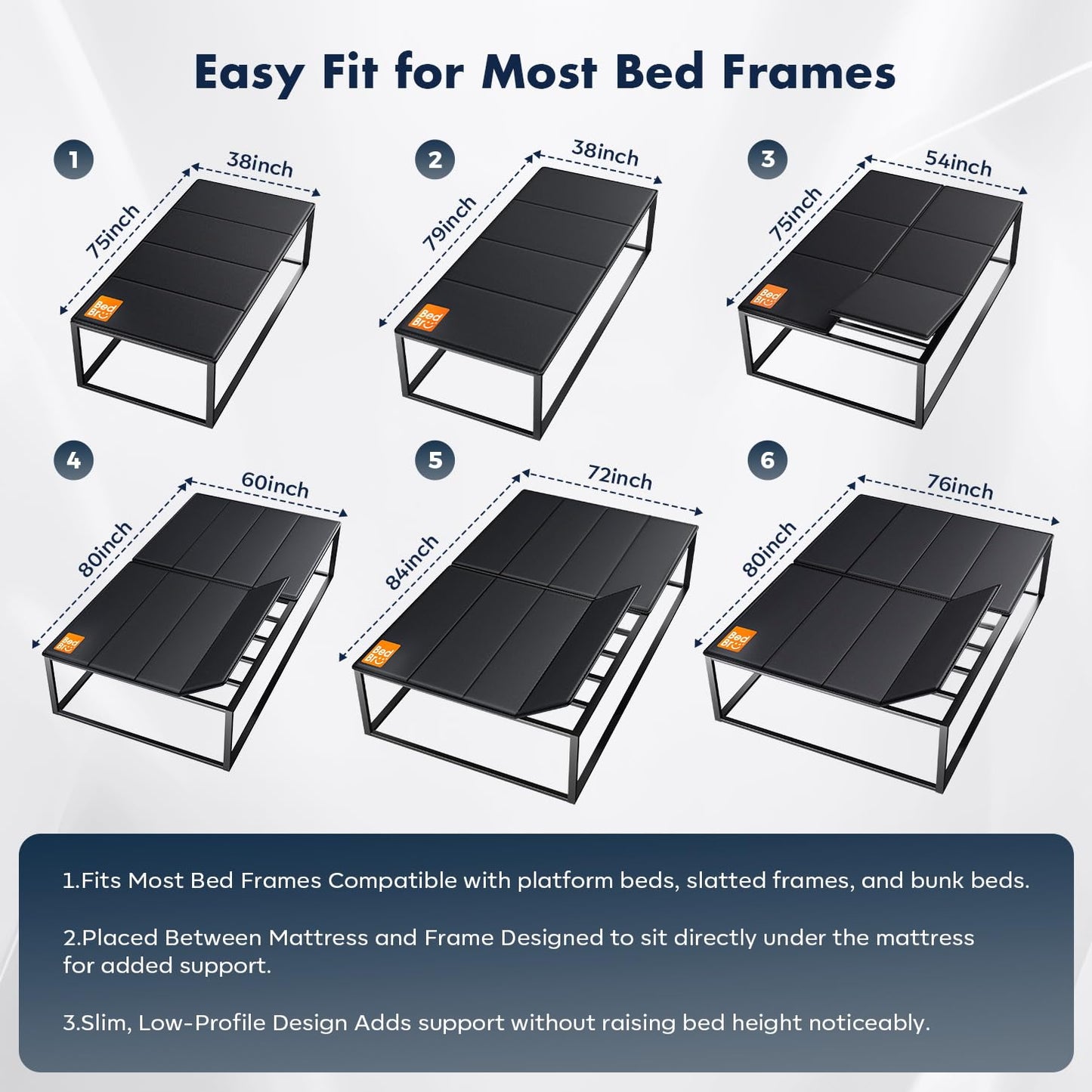 BedBro King Bunkie Board 10mm (76" x 80") – Black Under Mattress Support, Anti-Sag & Noise-Free, Breathable Low Profile Bed Board for Metal Frame, Platform & Slatted Beds