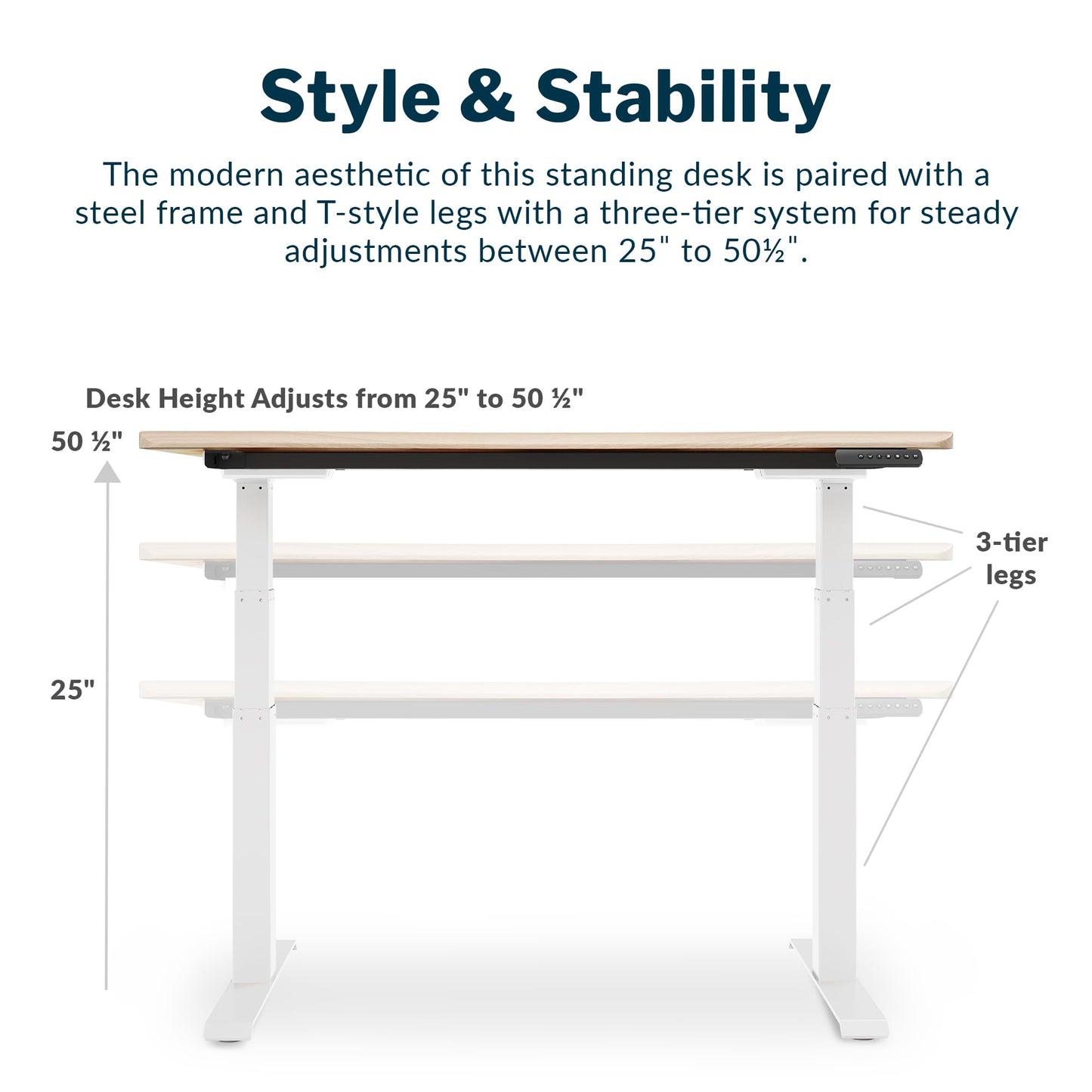 Vari Ergo 54x26 Electric Standing Desk – Height Adjustable Sit Stand VariDesk + Curved Waterfall Edge, 4 Memory Settings, Quick Assembly, Cable Management, 200 lb Capacity – Light Wood (2 Boxes)