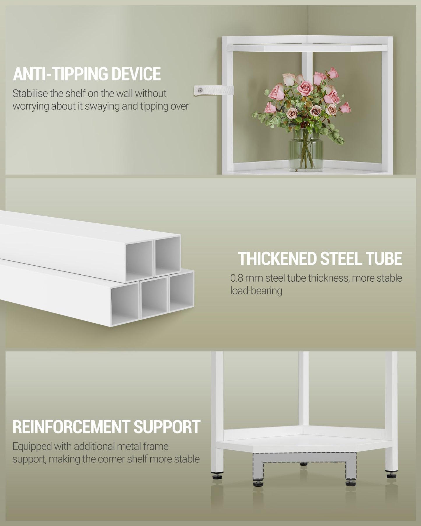 Hzuaneri Corner Shelf Stand, Corner Bookshelf, Storage Standing Shelf Unit with Metal Frame, Plant Stand, Bookcase for Living Room, Home Office, Bedroom, 6-Tier White CS06013W