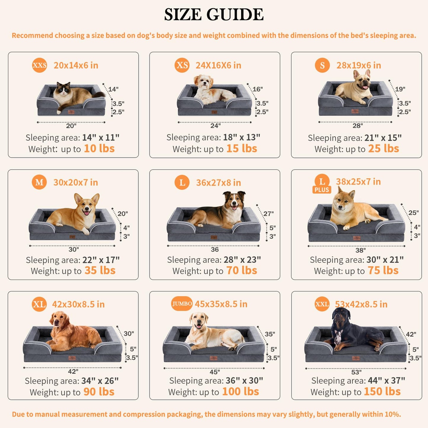 Comfort Expression Orthopedic Dog Bed for Extra Large Dogs 42x30 Inch, Waterproof Egg Crate Foam XL Pet Bed with Removable Bolsters, Dog Couch with Washable Cover & Non-Slip Bottom, Dark Grey