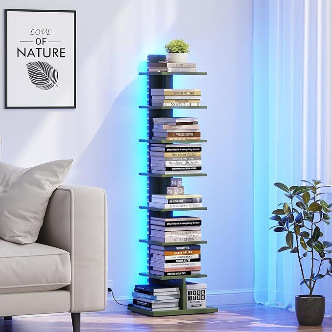 TUTOTAK Narrow Bookshelf, 8-Tier Bookcase