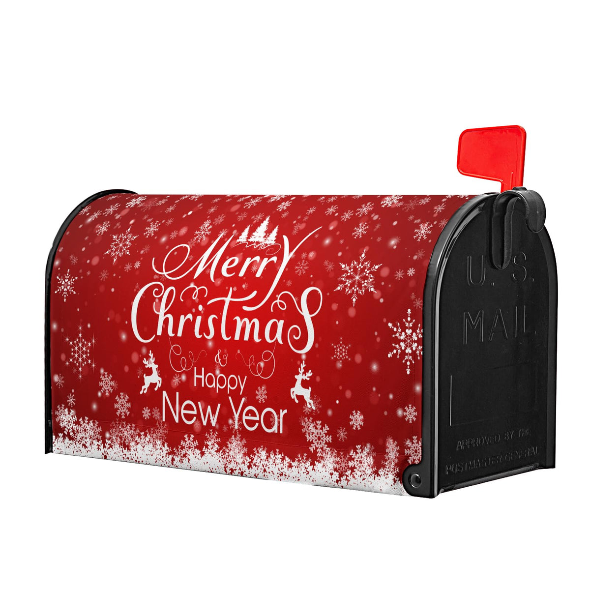 Anyako Merry Christmas Mailbox Cover Snowflake Welcome Red Mailbox Covers Magnetic Standard Size 21" X 18" Winter Xmas Holiday Mailbox Wrap Post Letter Box Cover Decor for Home Outdoor Yard Garden