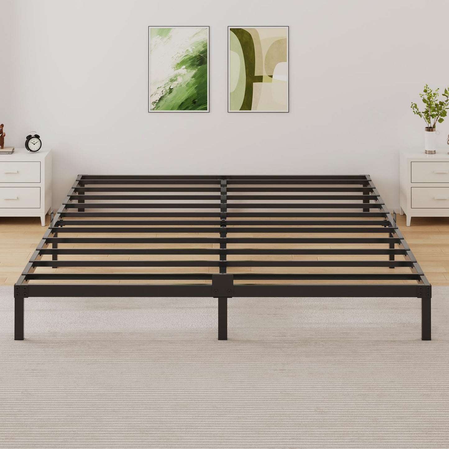Samhapyrom 6 Inch Low Profile Full Size Bed Frame, Noise-Free Heavy Duty Metal Platform with Mattress Stopper, No Box Spring Needed, Easy Assembly Steel Support, Black