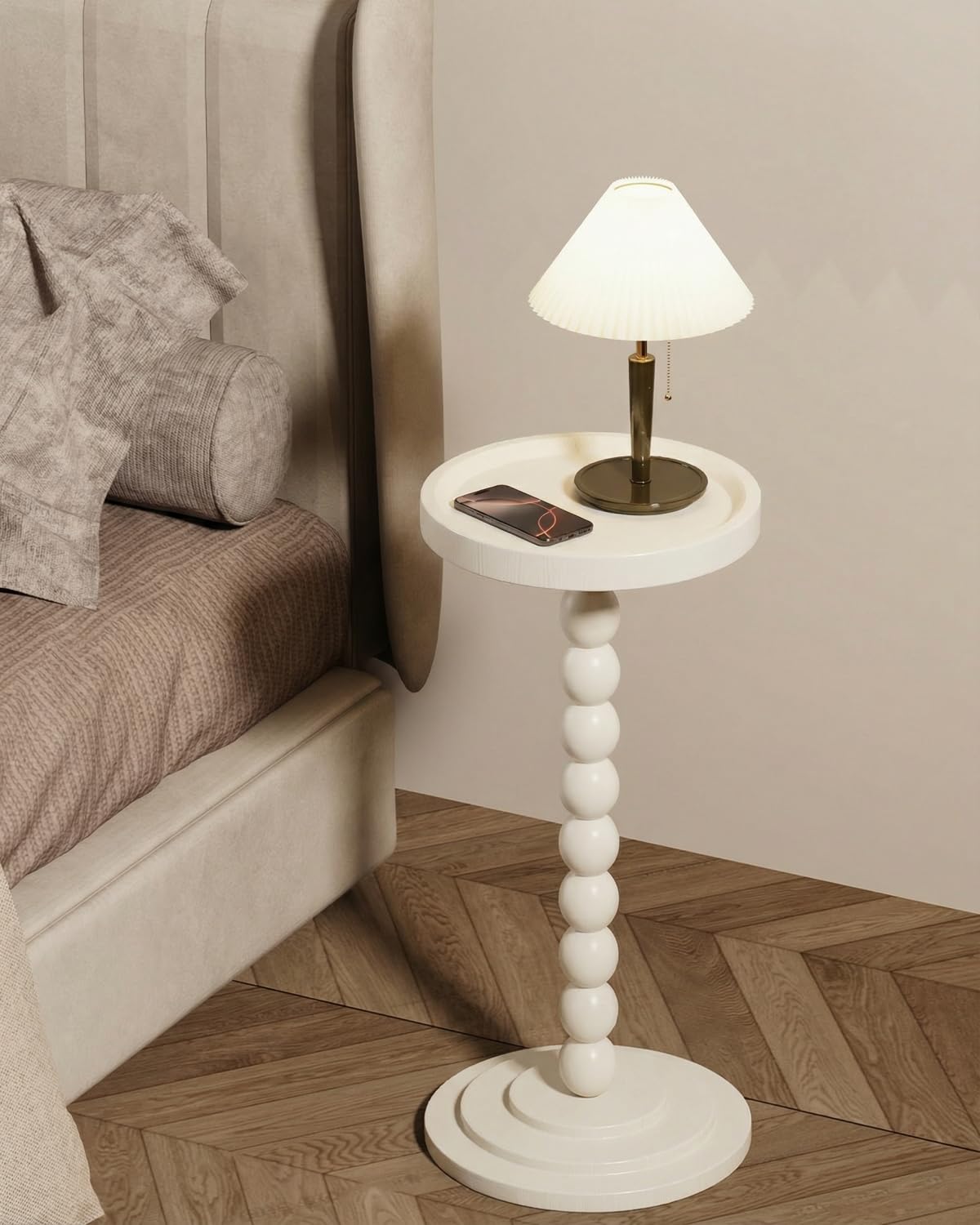 Round Wooden Side Table & Drink Table | Sturdy & Functional Mid-Century Modern Design with Solid Wood Base for Living Room, Bedroom, Office & More