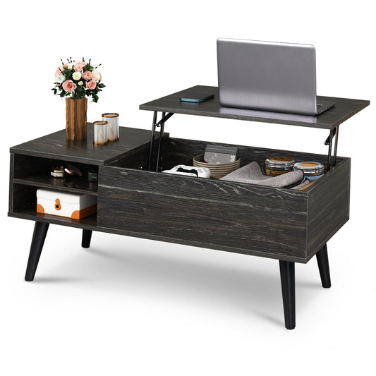 WLIVE Wood Lift Top Coffee Table with Hidden Compartment and Adjustable Storage Shelf, Lift Tabletop Dining Table for Home Living Room, Office, Charcoal Black