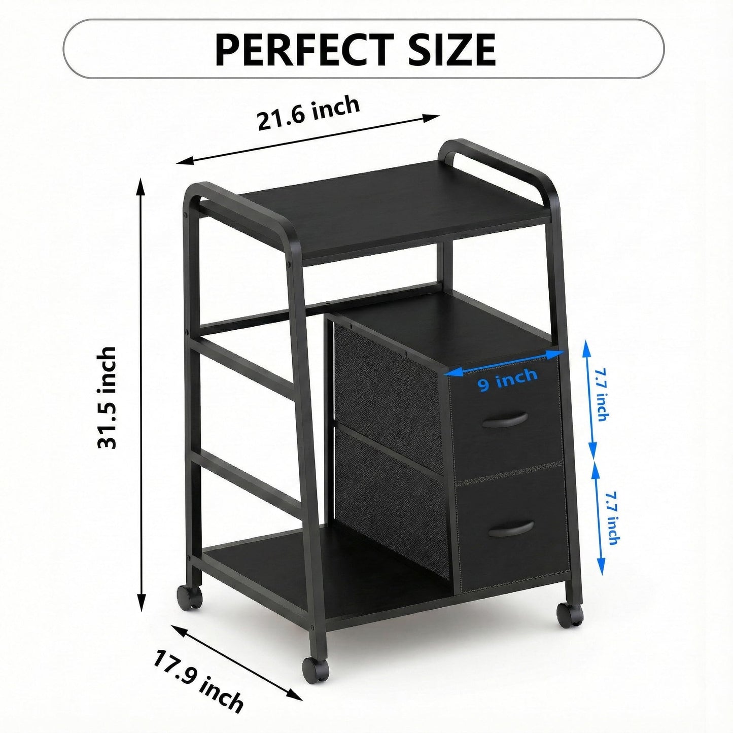 ZEXVIDA Printer Stand Featuring Fabric Drawers, Under Desk Host Computer Cabinet and Shredder Shelf, Heavy Duty Printer Stand with Storage Workstation Organization Printer Table for Home Office