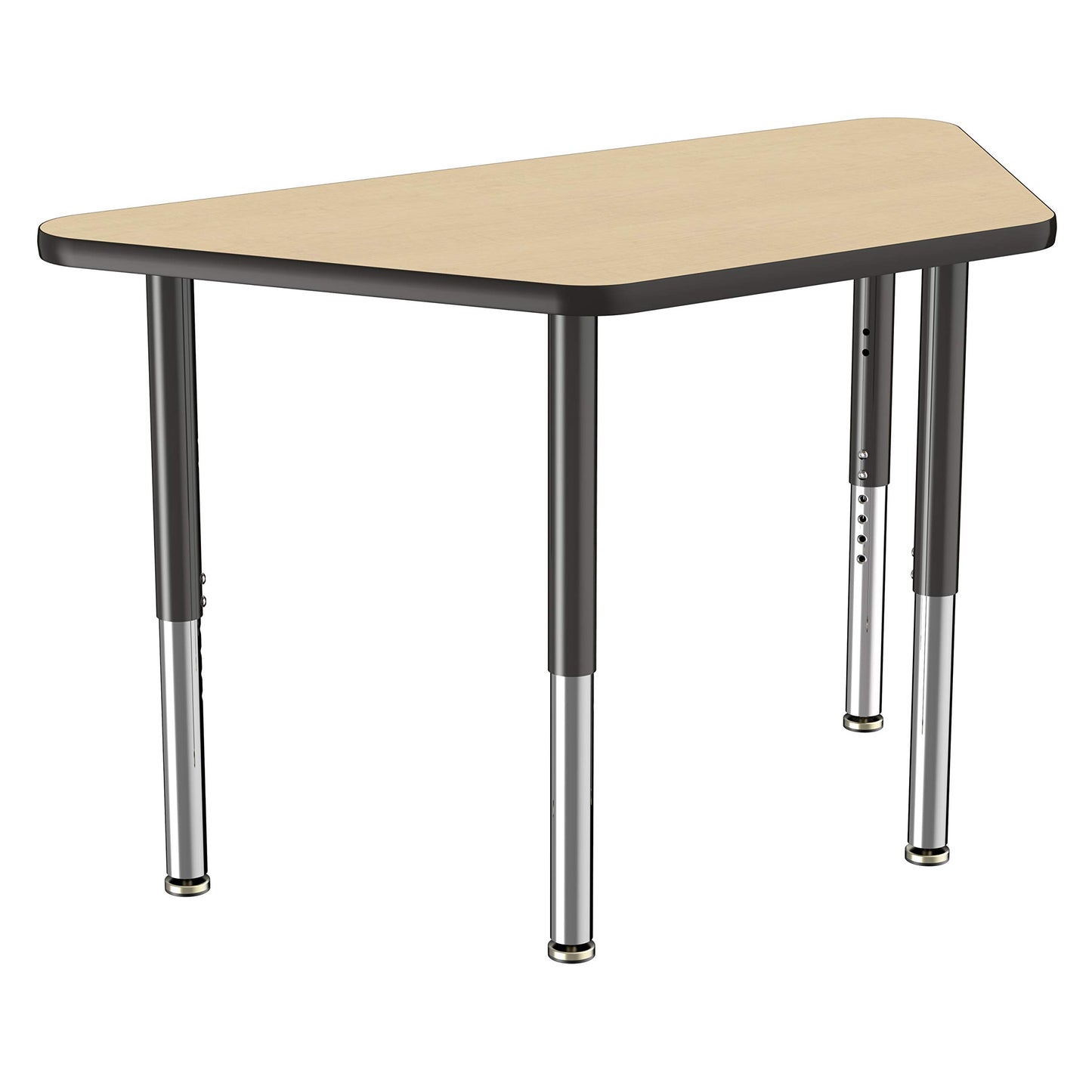 FDP Mobile Trapezoid Activity School and Office Table (24 x 48 inch), Super Legs with Glides and Casters for Collaborative Environments, Adjustable Height 19-30 inches - Maple Top and Black Edge