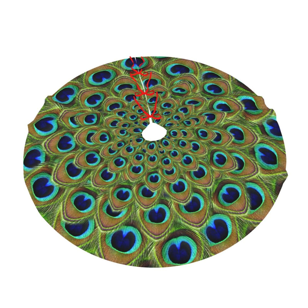 Peacock Feather Christmas Tree Skirt 48" Xmas Tree Mat for Christmas Decorations Holiday Ornaments