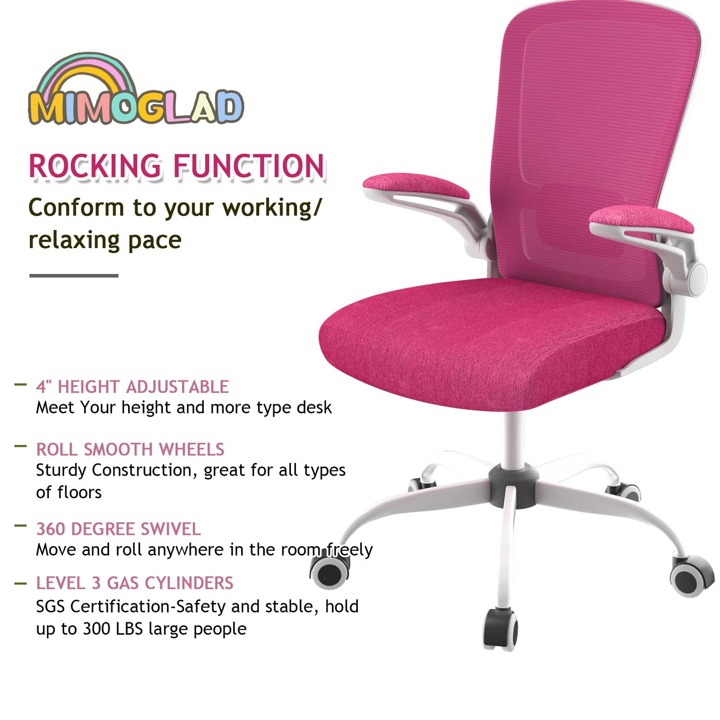 Mimoglad Ergonomic High Back Mesh Office Chair, Adjustable Lumbar Support, Thickened Seat Cushion (Modern, Barbie Pink)