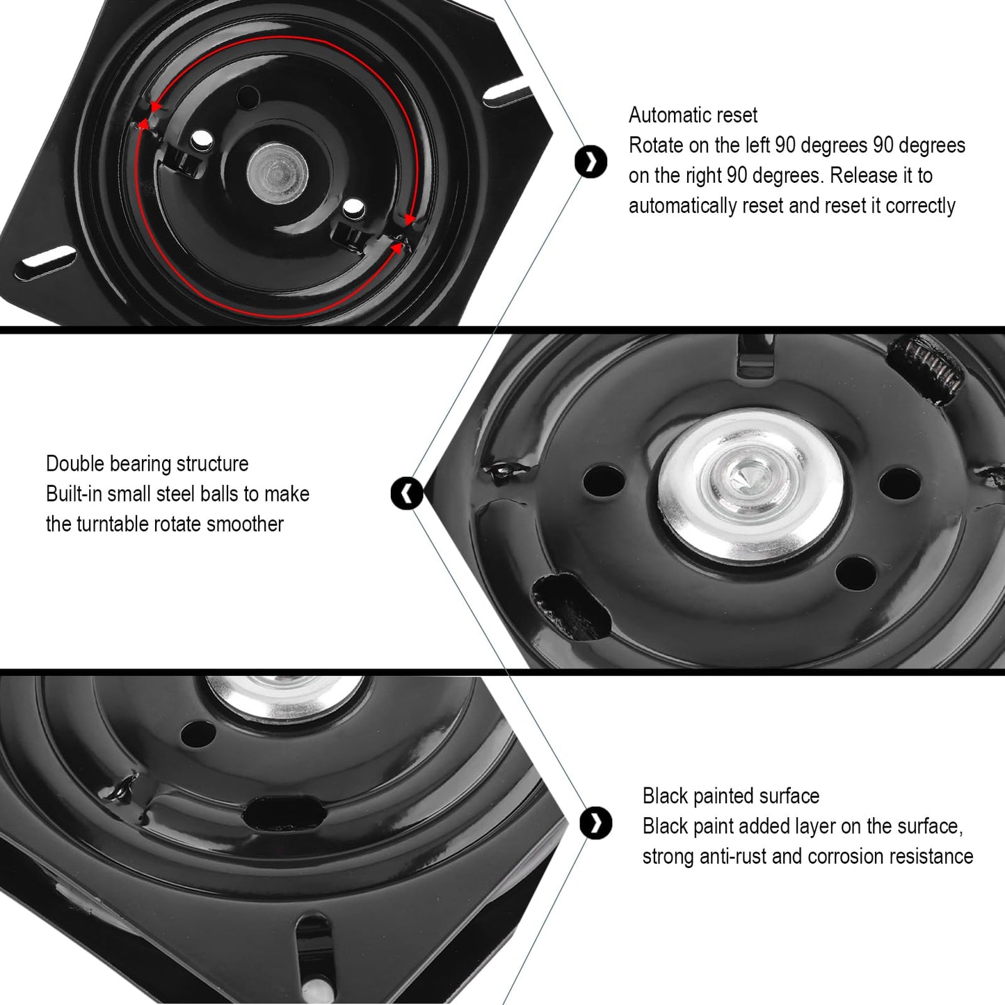 CHEOTIME 7 inch Bar Stool Swivel Plate, 360° Square Rotating Swivel Plate Chair Turntable Base Automatic Rebound Stool Rotating Base Turntable Hardwares for Home Bar Office