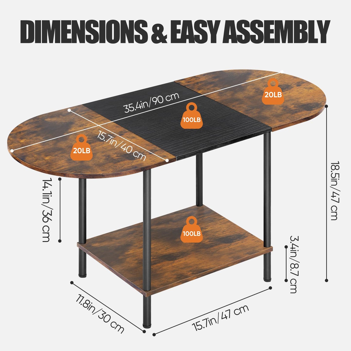 KANEODOT Small Coffee Tables for Living Room,Mid Century Oval Center Table with Storage Shelf and Wood Tabletop,2-Tier Farmhouse Narrow Cocktail Tea Table for Small Space,Apartment,Rustic Brown