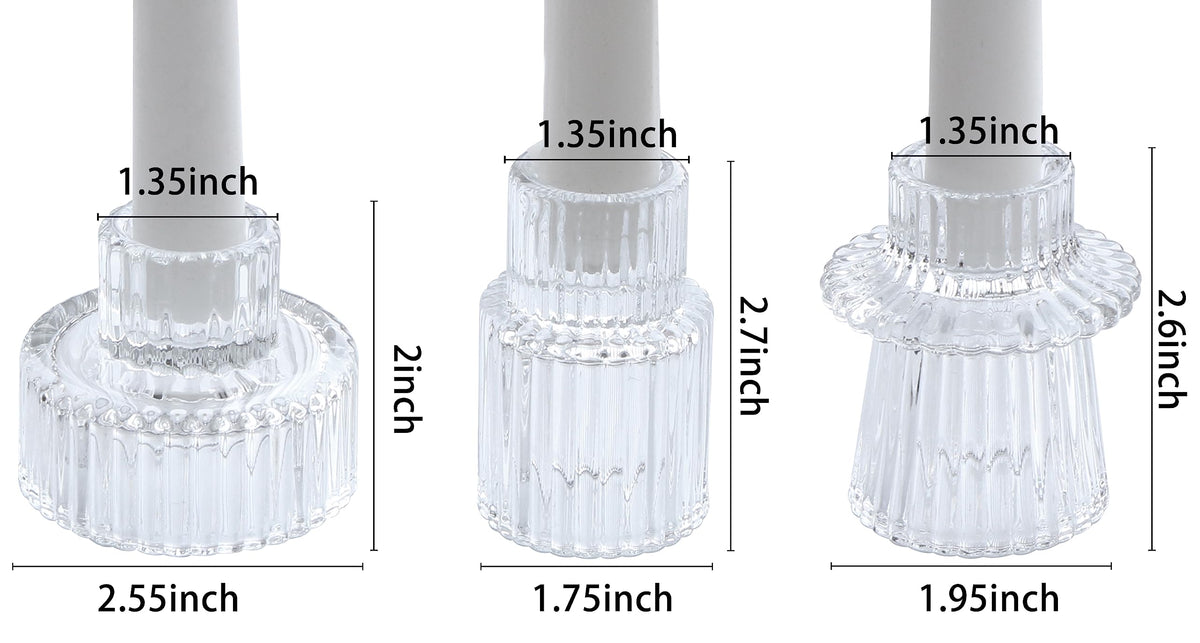 Vixdonos Glass Candlestick Holders Tealight Candle Holders for Table Centerpieces, Wedding Decor and Dinner Party (3 Pcs, Clear)