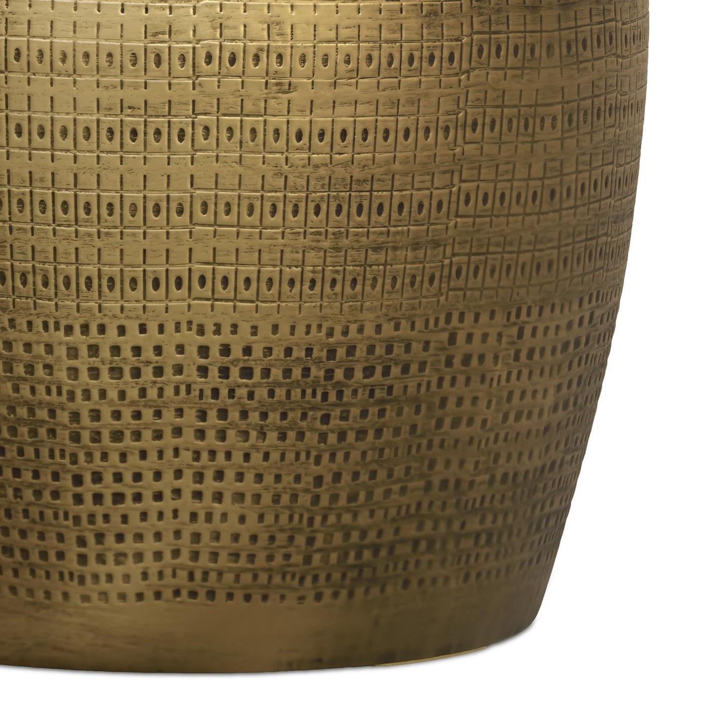 SIMPLIHOME Johnsen Metal Table - 15 inch Wide Solid Iron Round Accent Table in Antique Brass, Boho Side or End Table for Living Room, Bedroom, or Office with Etched Morse Pattern, Assembled