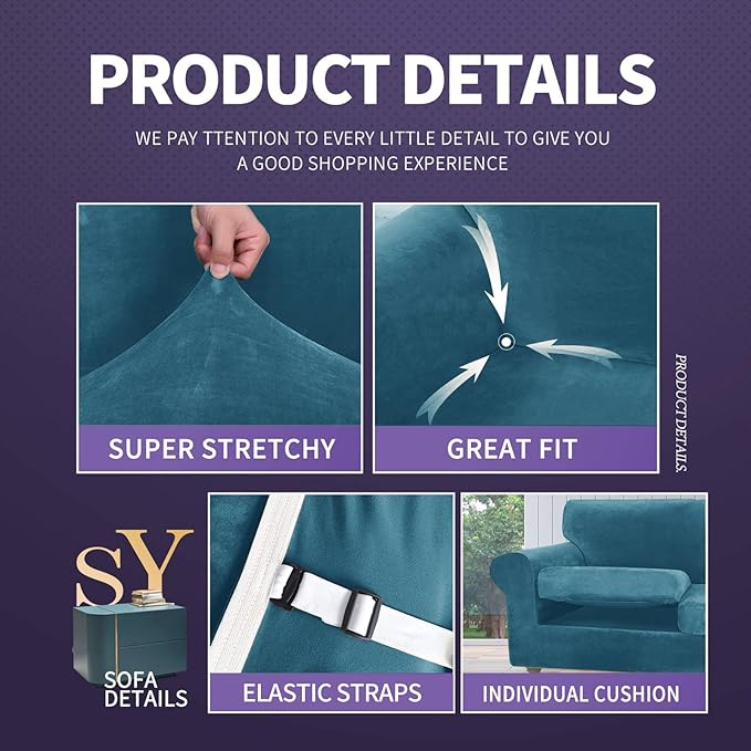 ZNSAYOTX Luxury Velvet Couch Cover 4 Piece Stretch Sofa Covers