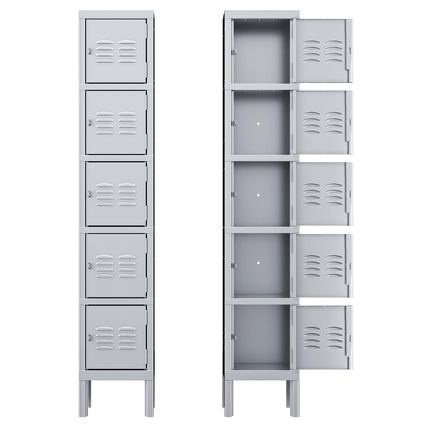 INTERGREAT Metal Locker for Employees with Lock, Steel Office Storage Locker with 5Doors, Gym Lockers Metal Cabinet for Home Office,School(Grey)