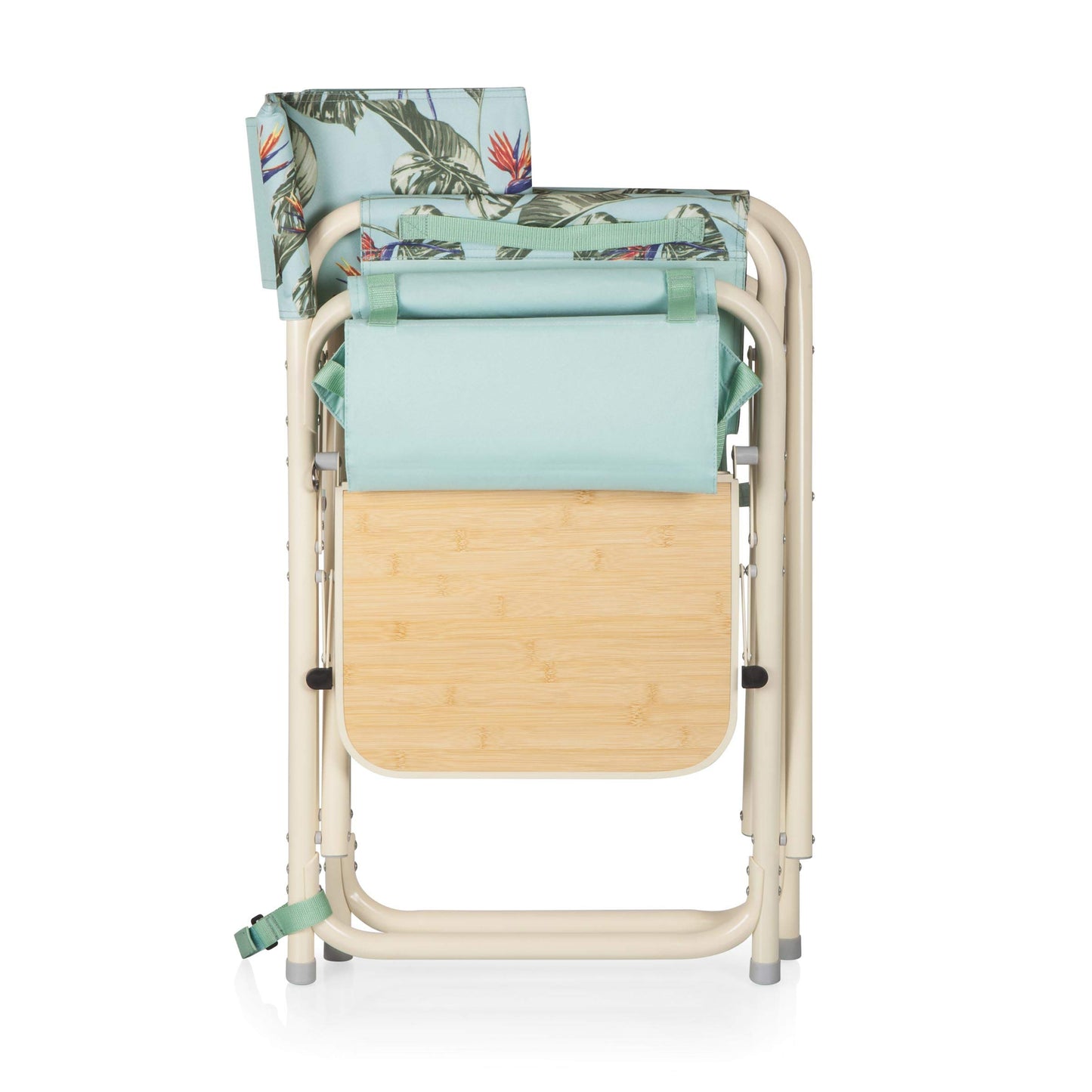 PICNIC TIME Outdoor Directors Chair with Side Table, 300 lb Capacity Folding Outdoor Beach Chair for Adults with Foldaway Backpack Straps, Armrest Caddy, and Umbrella Loop (Tropical Foliage Pattern)