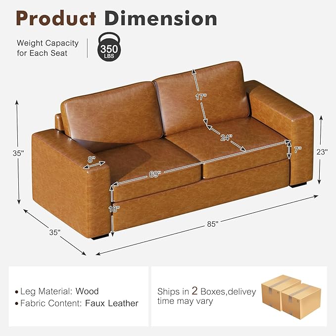 ABCASA Loveseat Set of 2, Living Room Furniture Set, Oversized Faxu Leather Sofa